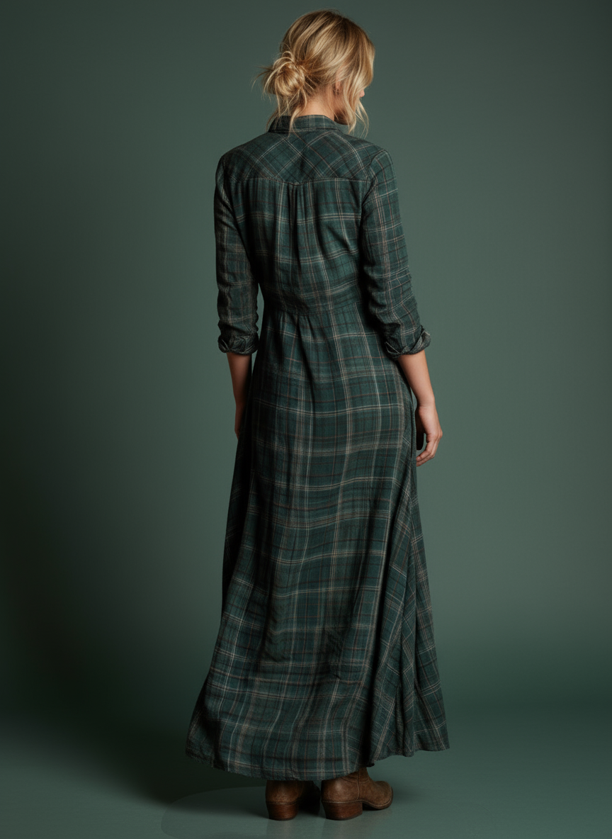 Delphina Plaid Lapel Maxi Dress