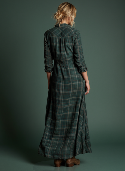 Delphina Plaid Lapel Maxi Dress