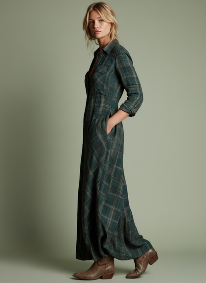 Delphina Plaid Lapel Maxi Dress