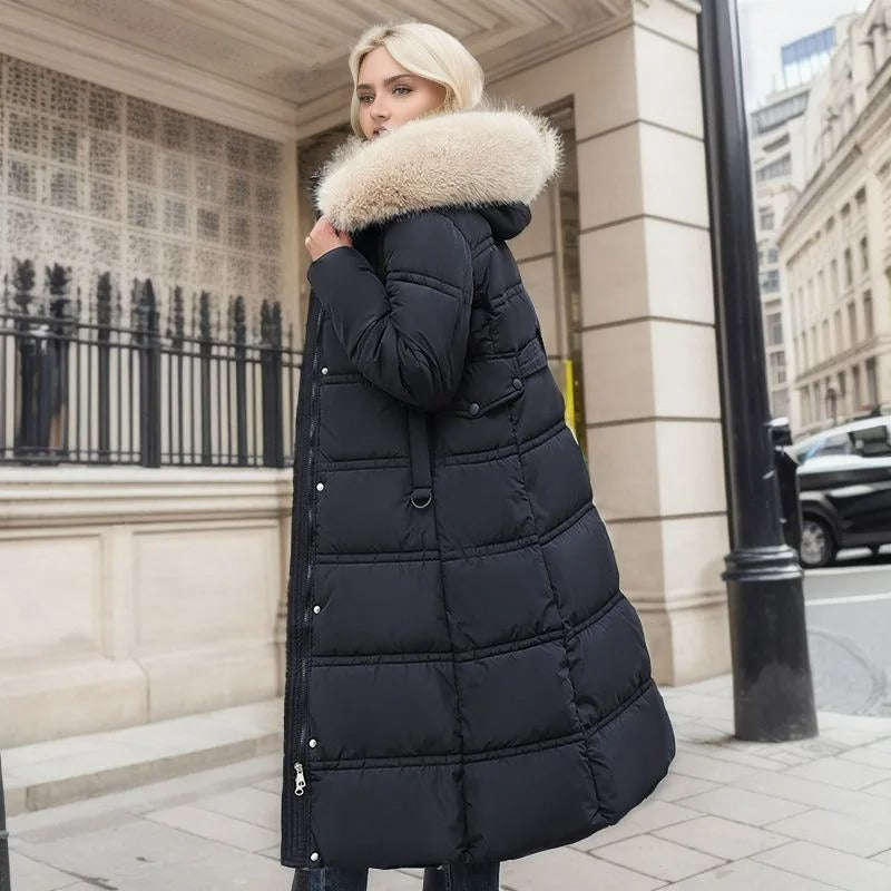 Claudia Fur-Collar Long Puffer Coat