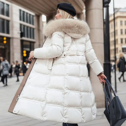 Claudia Fur-Collar Long Puffer Coat
