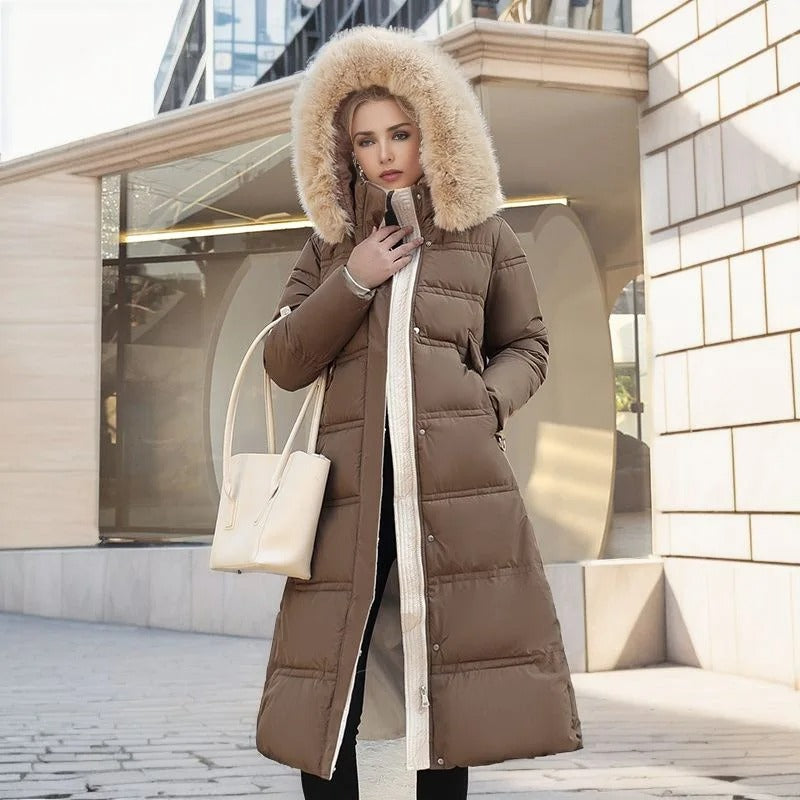 Claudia Fur-Collar Long Puffer Coat