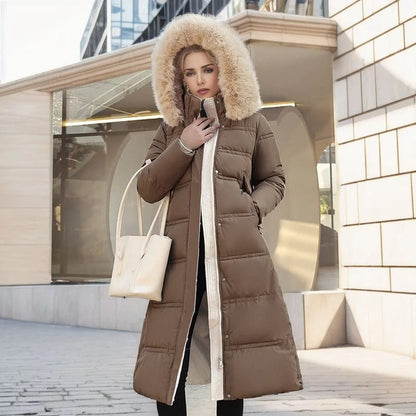 Claudia Fur-Collar Long Puffer Coat