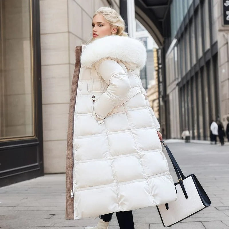 Claudia Fur-Collar Long Puffer Coat