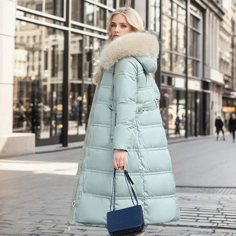 Claudia Fur-Collar Long Puffer Coat
