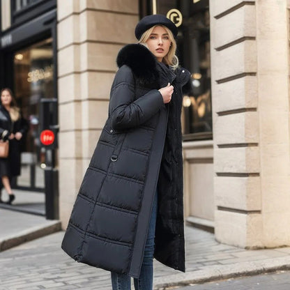 Claudia Fur-Collar Long Puffer Coat