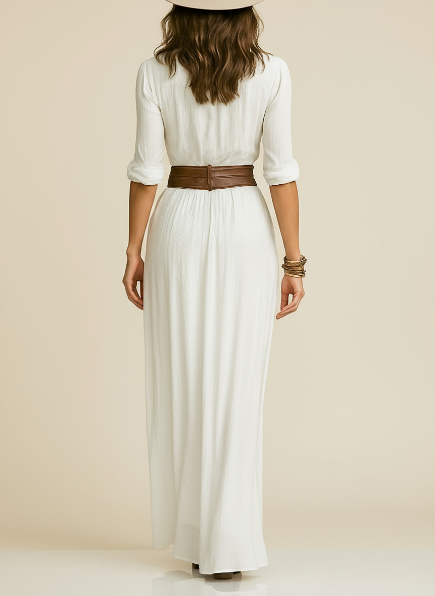 Camille Pleated Lapel Maxi Dress