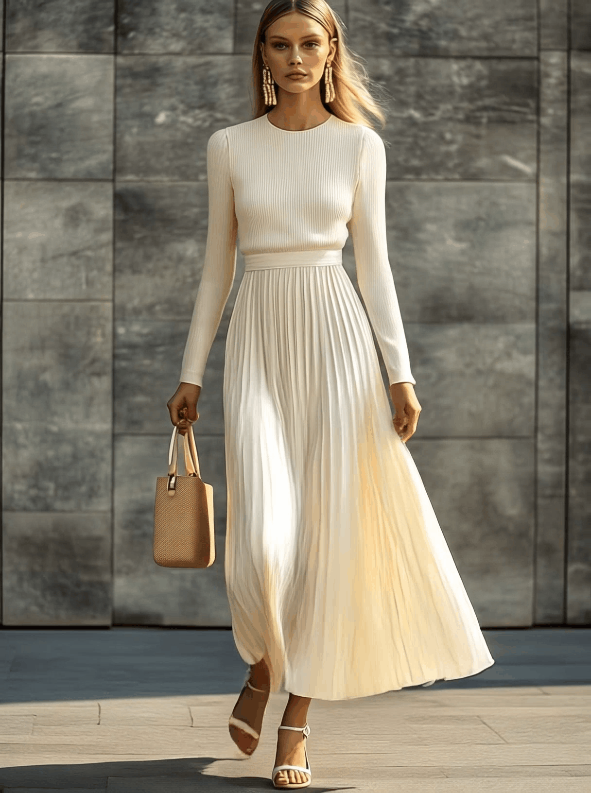 Emanuela Knit and Chiffon Pleated Maxi Dress