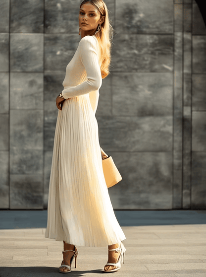 Emanuela Knit and Chiffon Pleated Maxi Dress