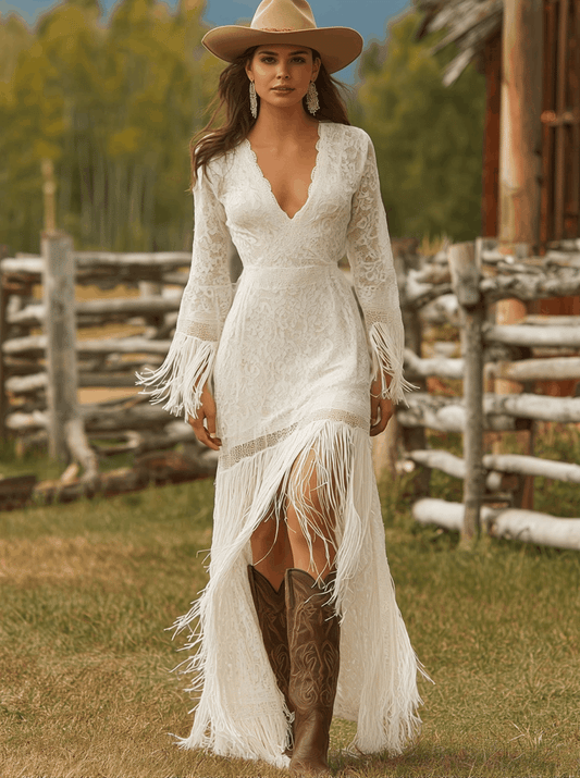 Luciana-inspired lace maxi dress