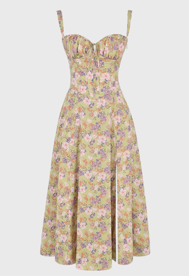 Floral dress with straps on a light gray background