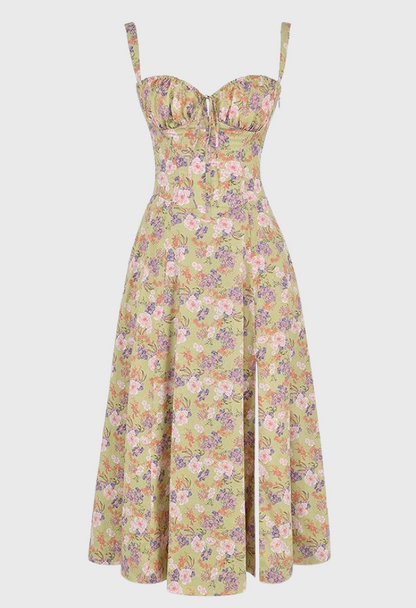 Floral dress with straps on a light gray background