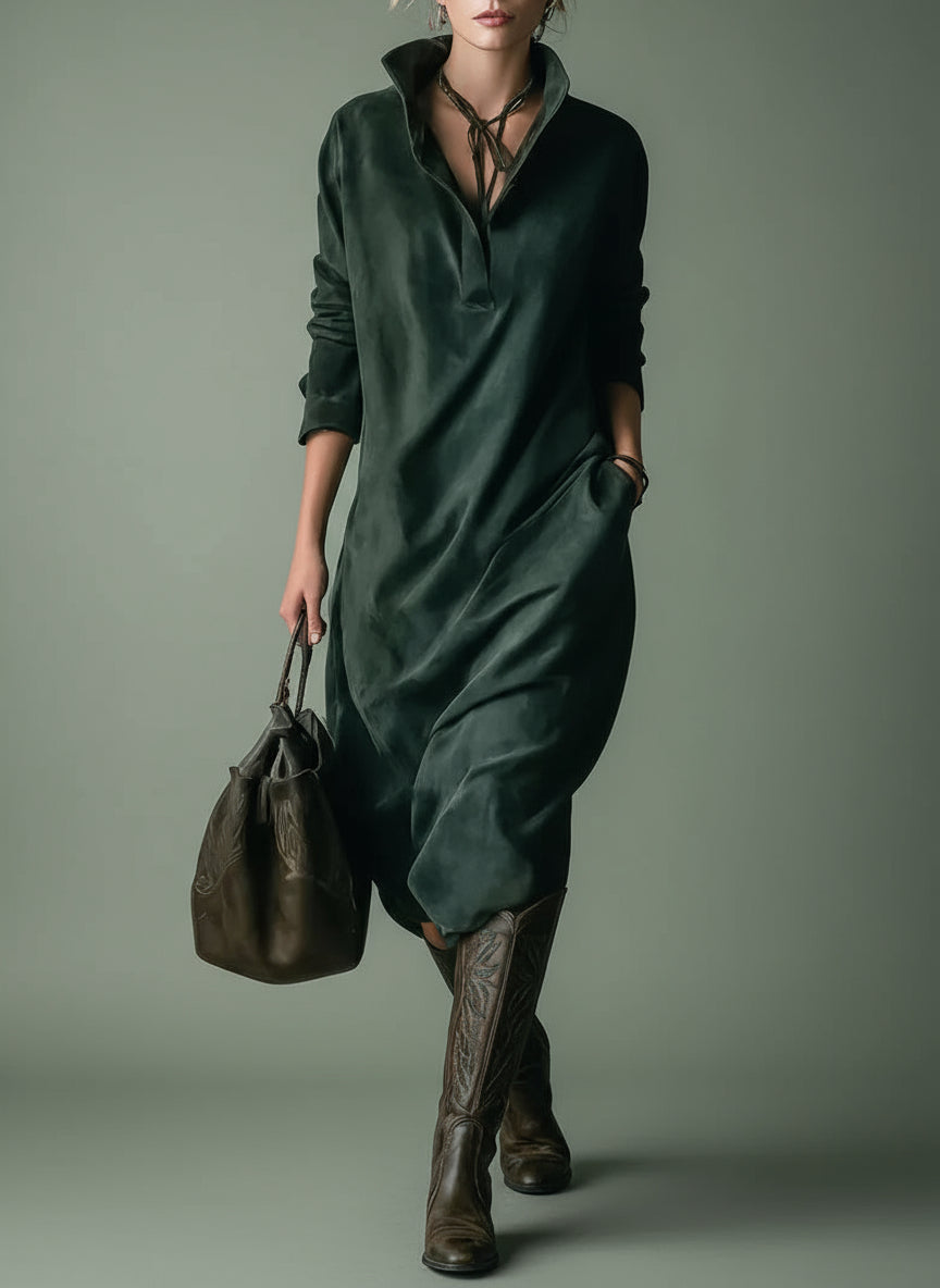 Fioraluna Suede Lapel Midi Dress