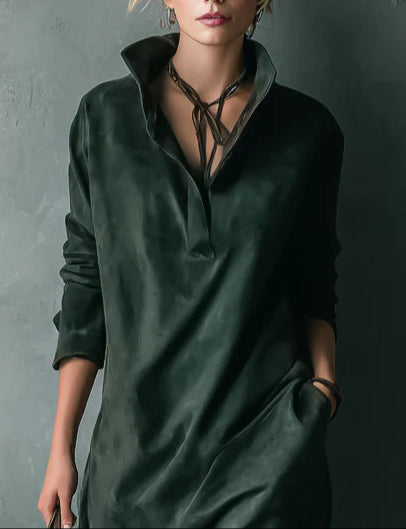 Fioraluna Suede Lapel Midi Dress