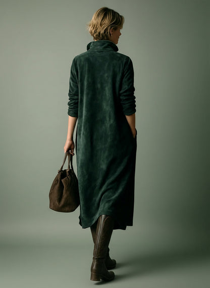 Fioraluna Suede Lapel Midi Dress