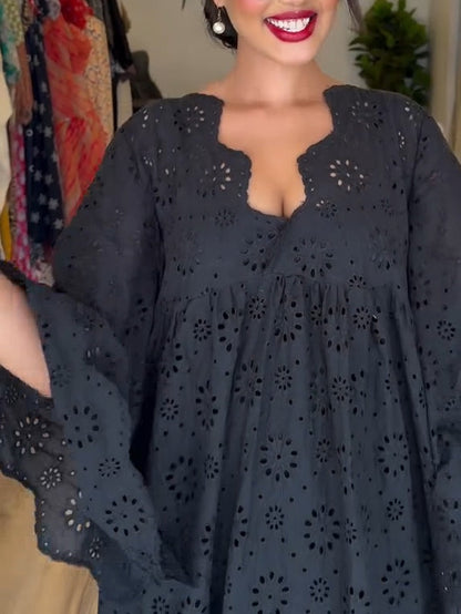 Feloria Black Hollow Pattern Dress