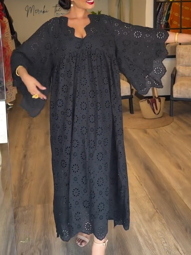 Feloria Black Hollow Pattern Dress