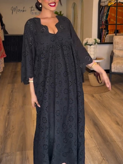 Feloria Black Hollow Pattern Dress