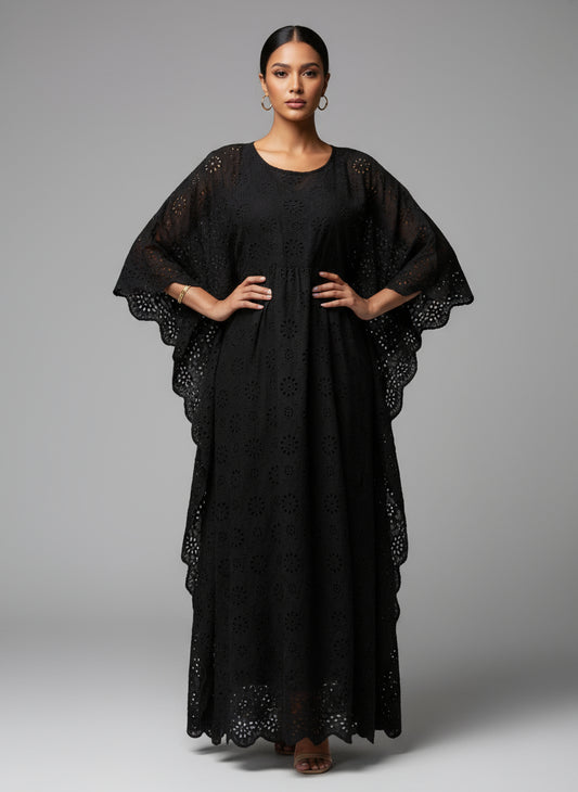 Feloria Black Hollow Pattern Dress