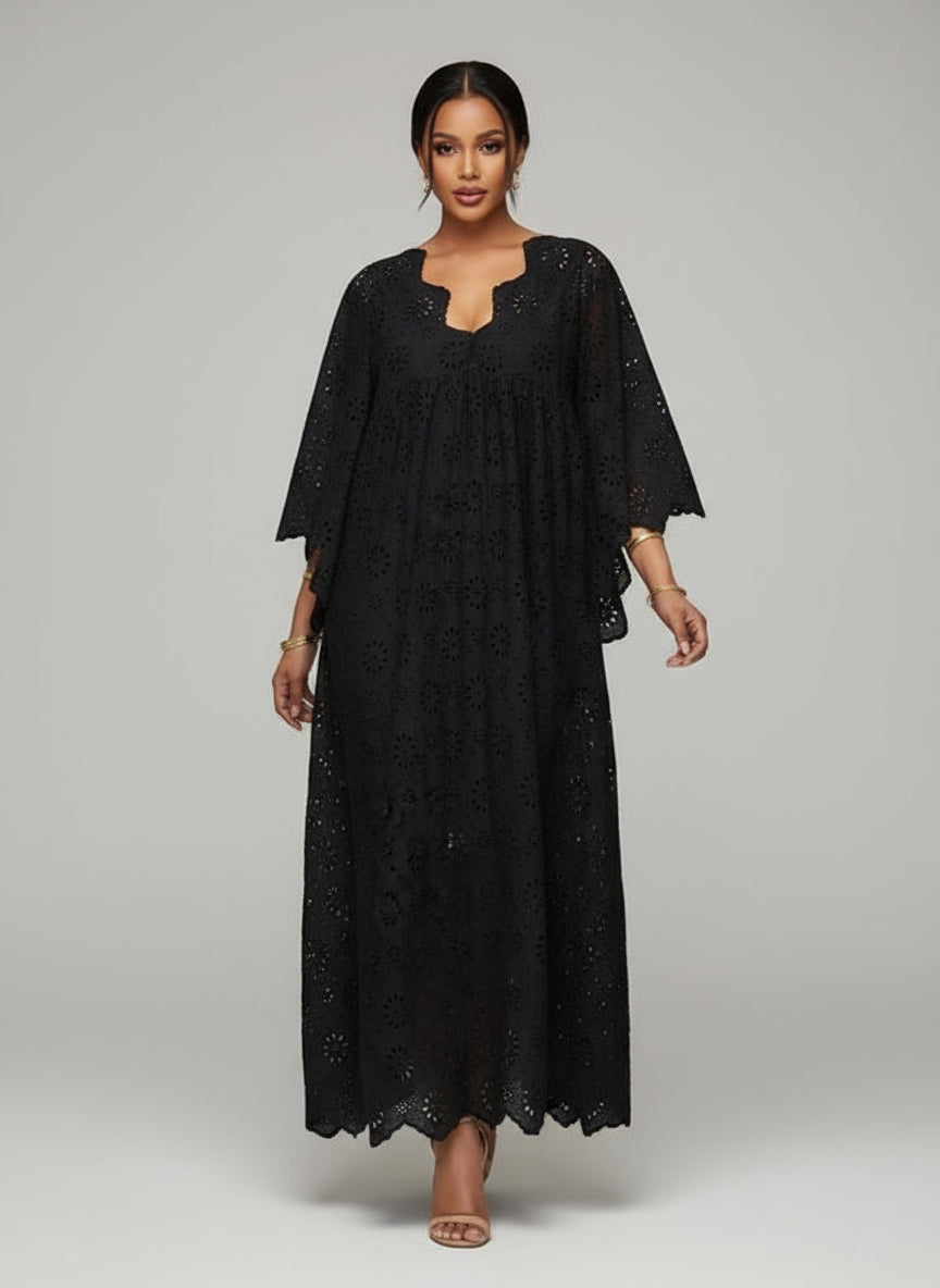 Feloria Black Hollow Pattern Dress