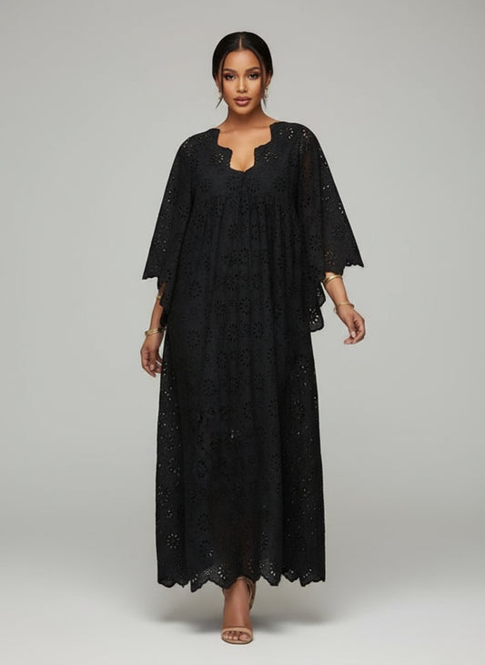 Feloria Black Hollow Pattern Dress