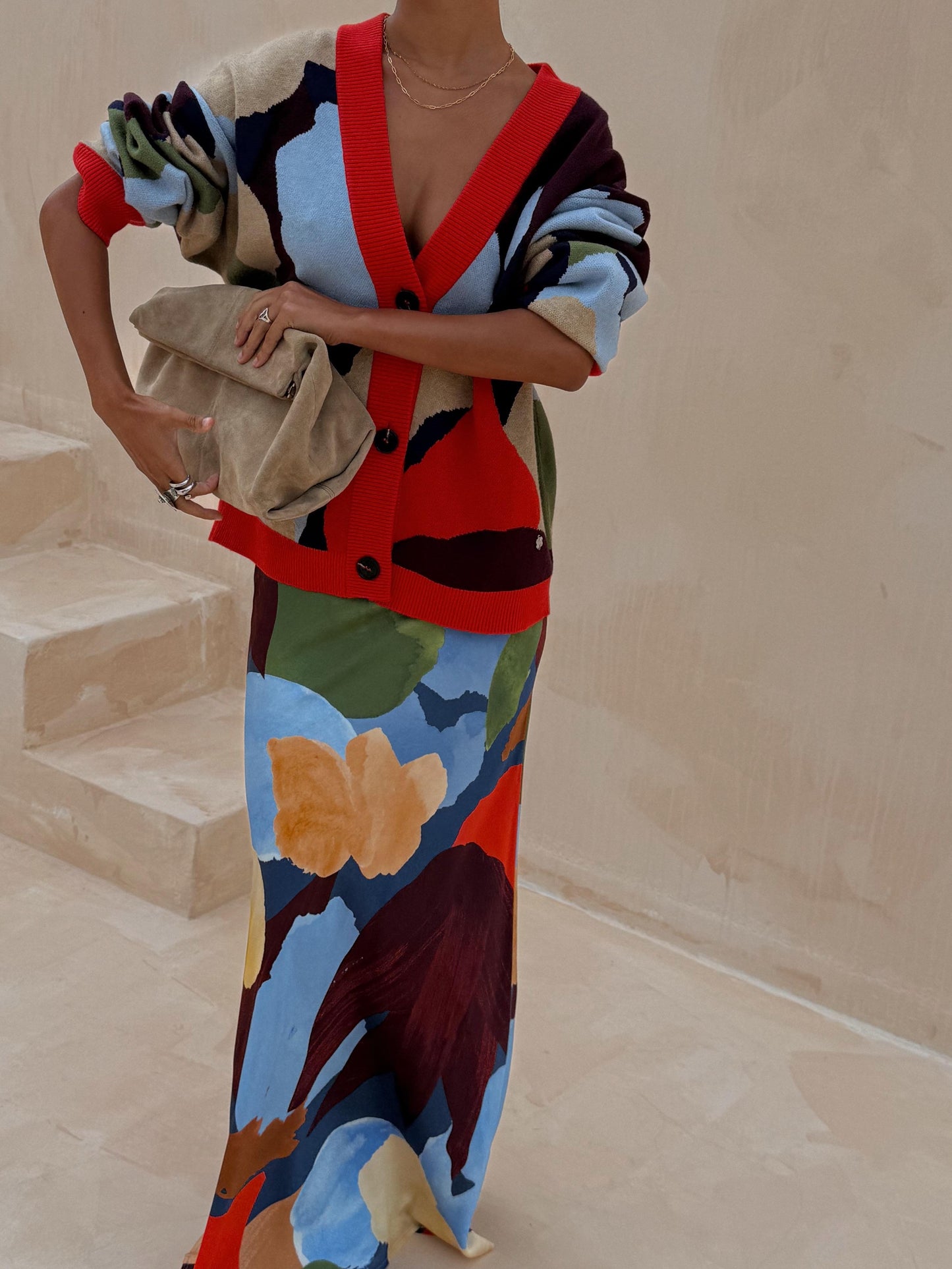 Vionara Abstract-Patterned Knit Cardigan