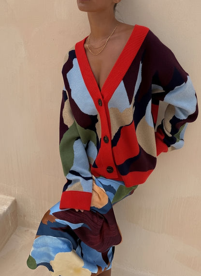 Vionara Abstract-Patterned Knit Cardigan