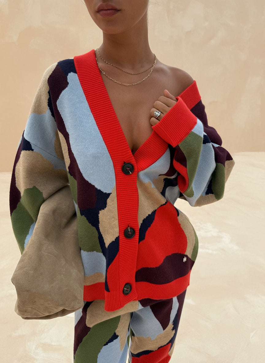 Vionara Abstract-Patterned Knit Cardigan