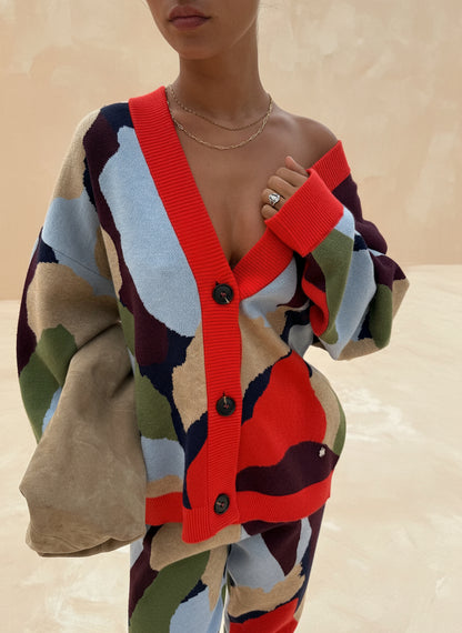 Vionara Abstract-Patterned Knit Cardigan