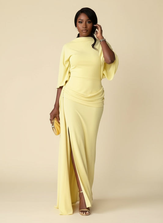 Donella Yellow Cape Backless Maxi Dress