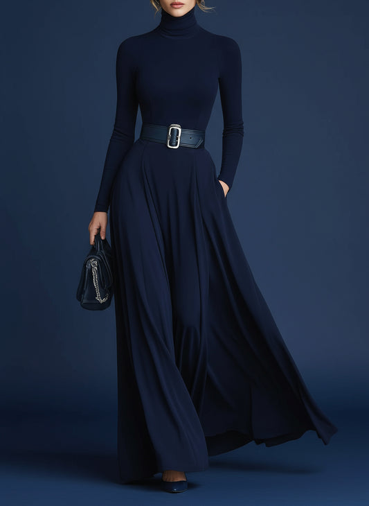 Lorinda dark Blue High-neck Knitted Dress