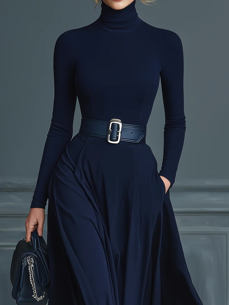 Lorinda dark Blue High-neck Knitted Dress