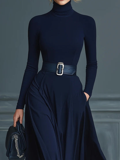 Lorinda dark Blue High-neck Knitted Dress
