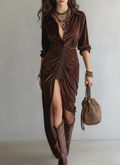 Carmilla Pleated Velvet Midi Dress