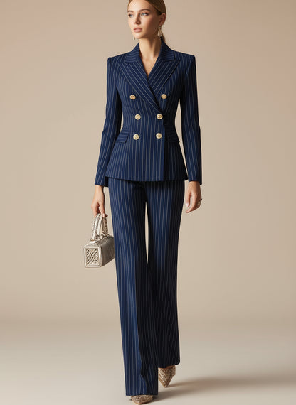Ardelle Pinstripe Double-Breasted Suit Set