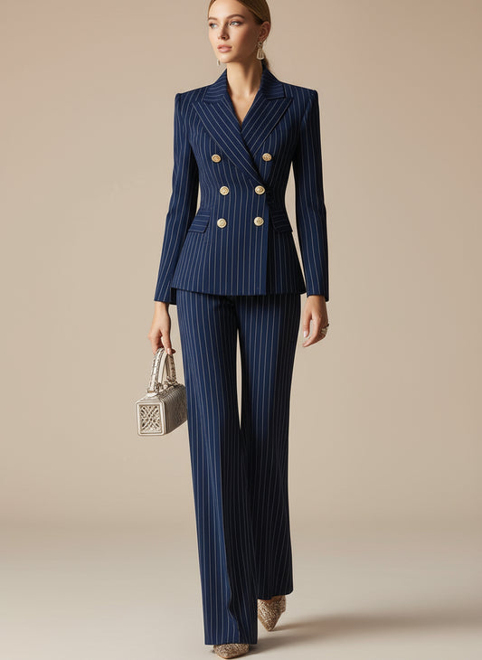 Ardelle Pinstripe Double-Breasted Suit Set