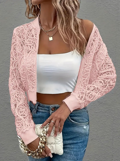 Ravetta Lace Mesh Cropped Bomber Jacket