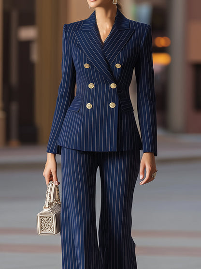 Ardelle Pinstripe Double-Breasted Suit Set