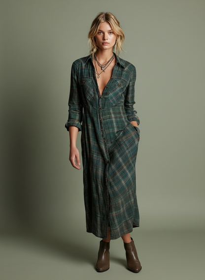 Delphina Plaid Lapel Maxi Dress