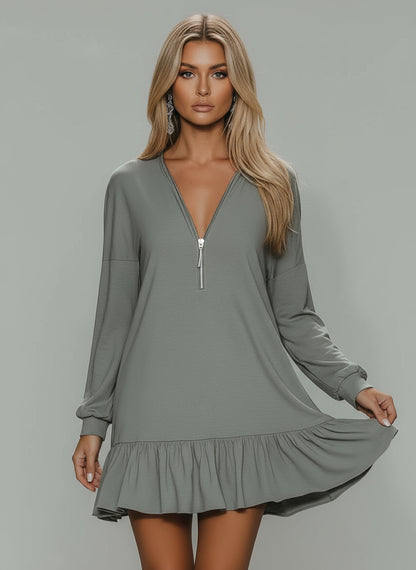 Luminara Gray V-Neck Mini Dress