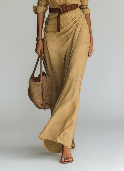 Isolene long-sleeve belted maxi dress