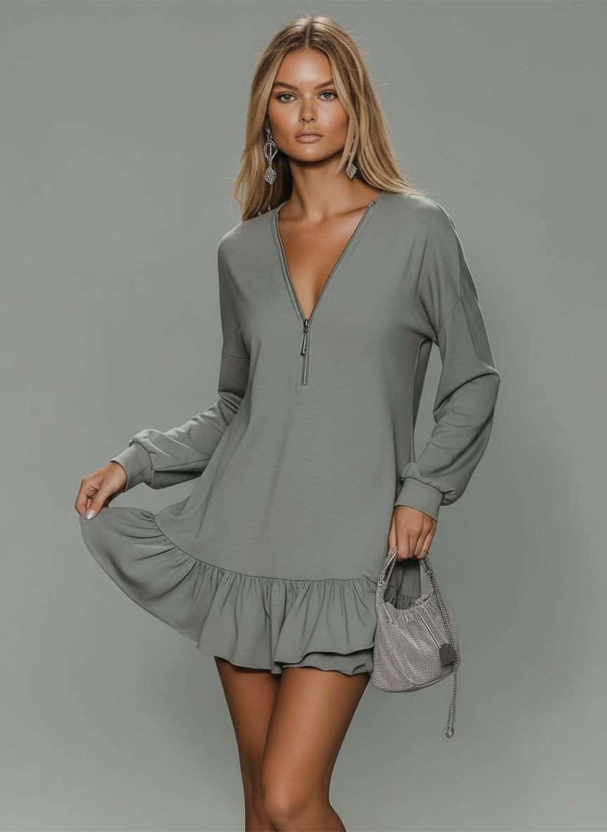 Luminara Gray V-Neck Mini Dress