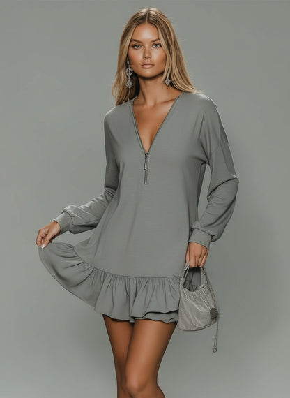 Luminara Gray V-Neck Mini Dress