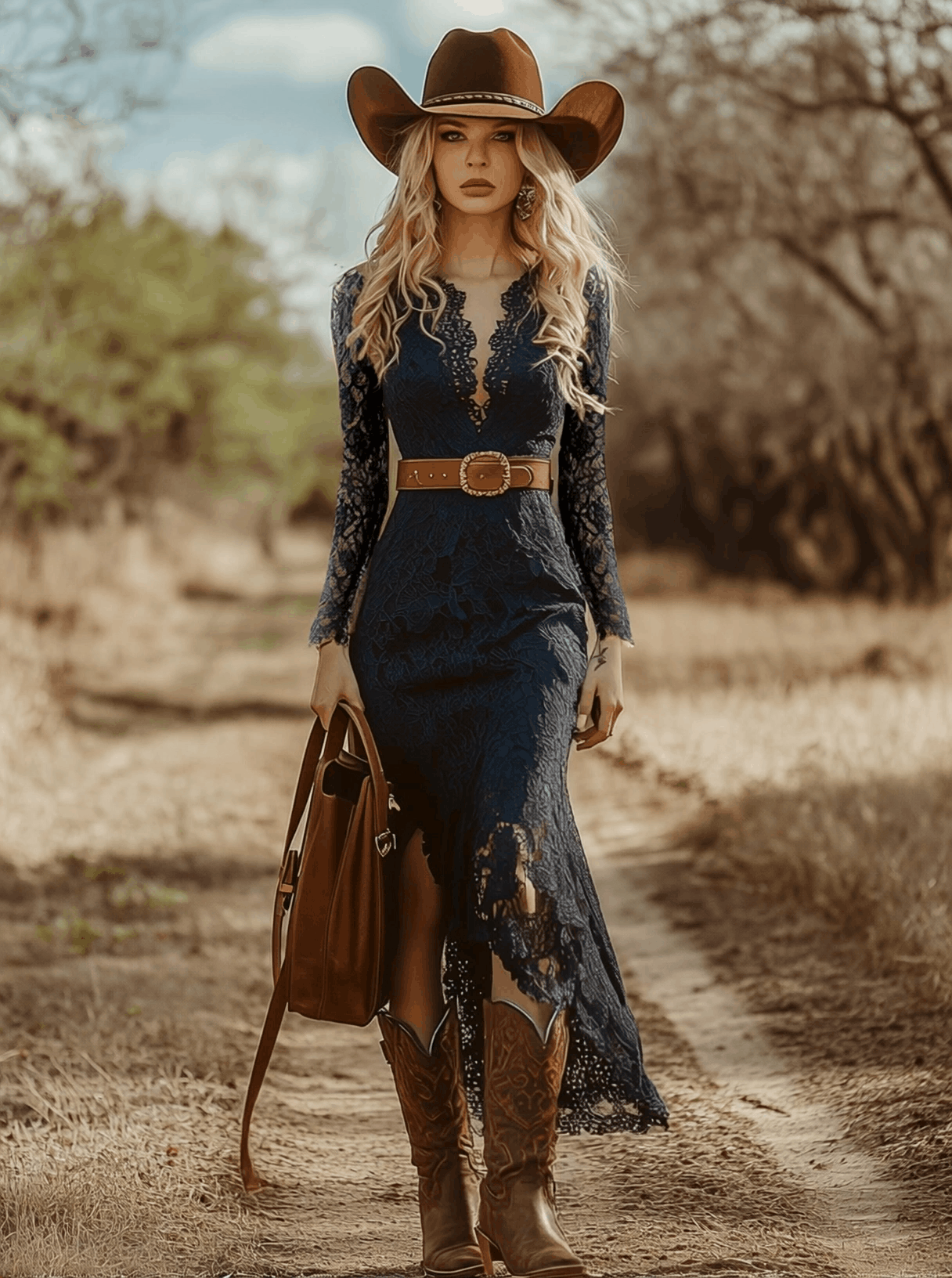 Avelora Bohemian Blue Lace Midi Dress