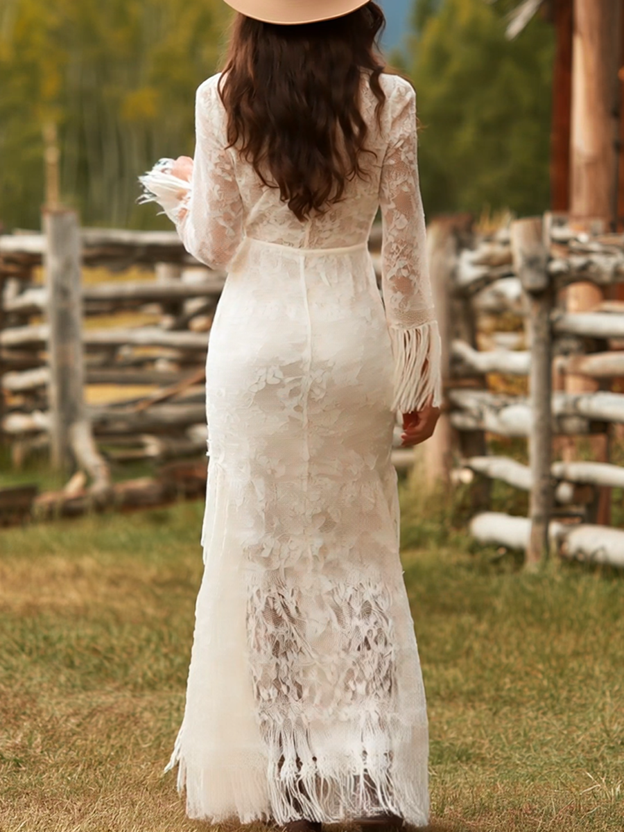 Luciana-inspired lace maxi dress