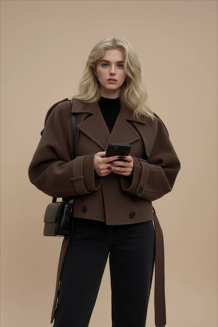 Luviana Wide Lapel Wool Blend Coat