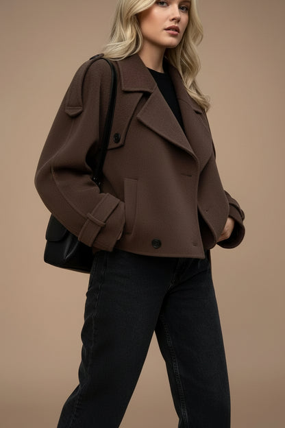 Luviana Wide Lapel Wool Blend Coat