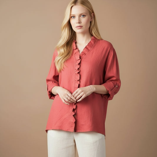 Chiara Ruffle Linen Blouse